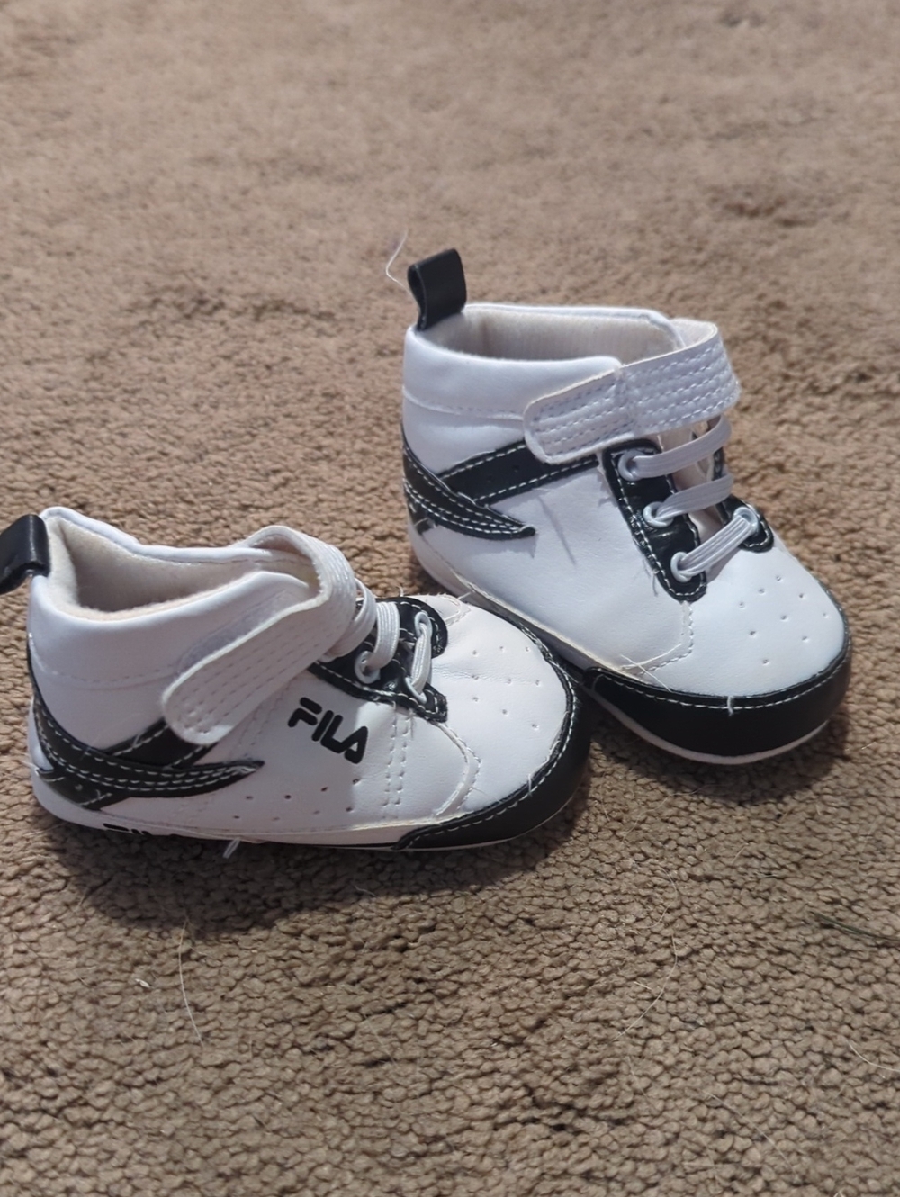 Fila White and Black Baby High-Top Sneakers with Velcro Strap